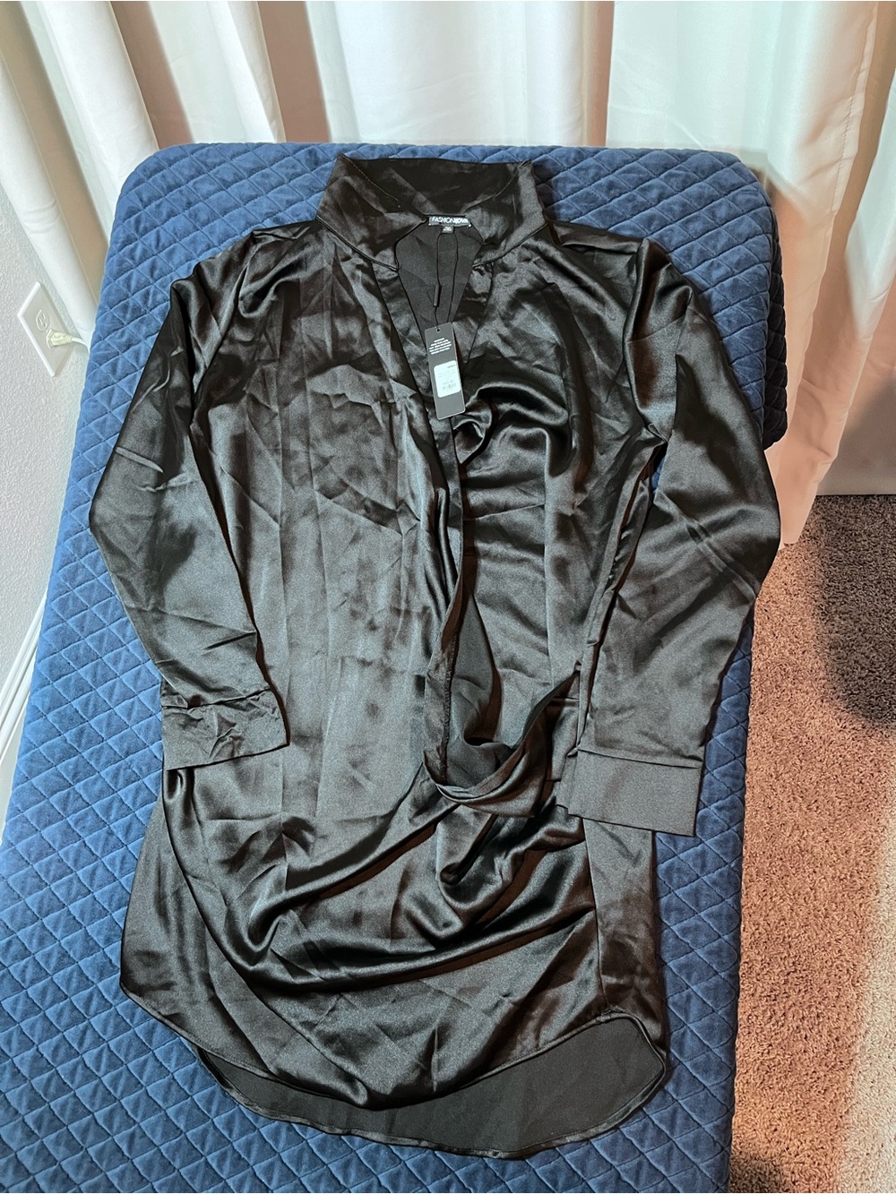Fashion Nova Black Satin Shirt - Time Of My Life Satin Dress Shirt